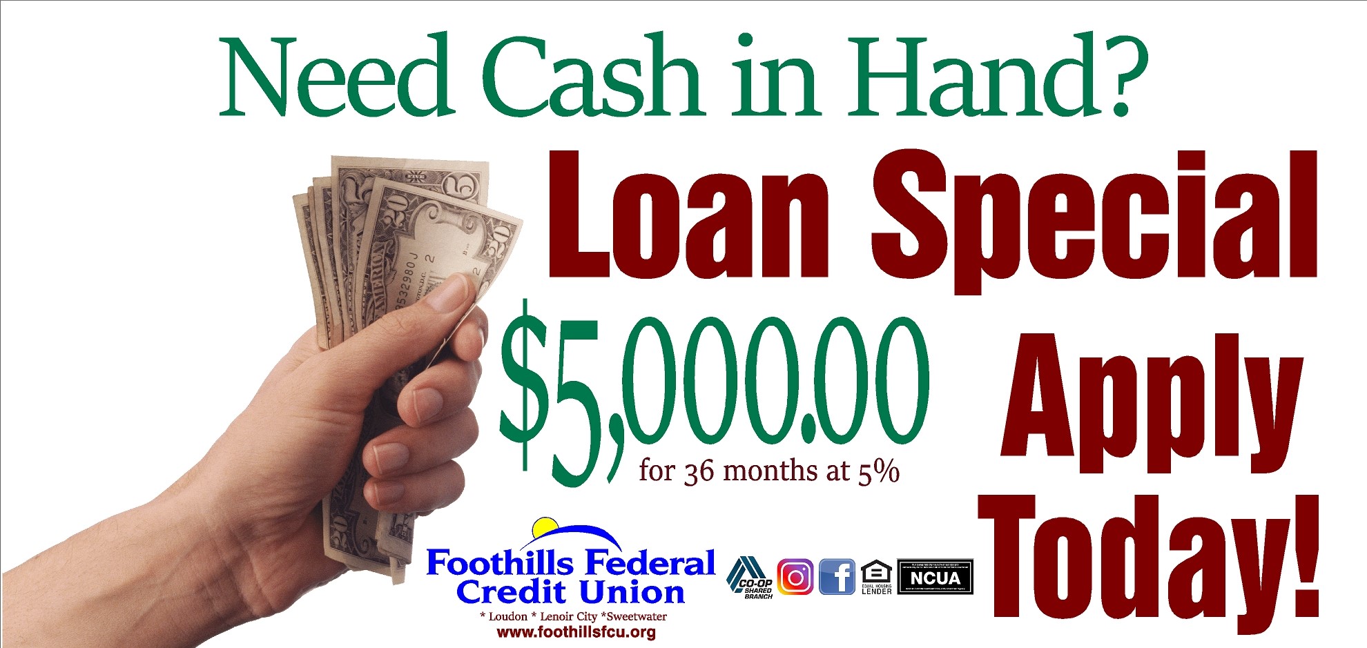 Need Cash in Hand? Loan Special $5,000 for 36 months at 5%. Apply Today!